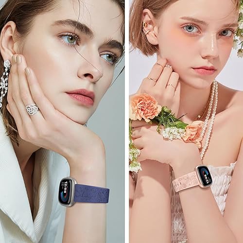 Miniatura 6 de Fintie 3 Packs Floral Engraved Bands Compatible with Fitbit Versa 4Sense 2Versa 3Sense, Soft Silicone Sport Strap