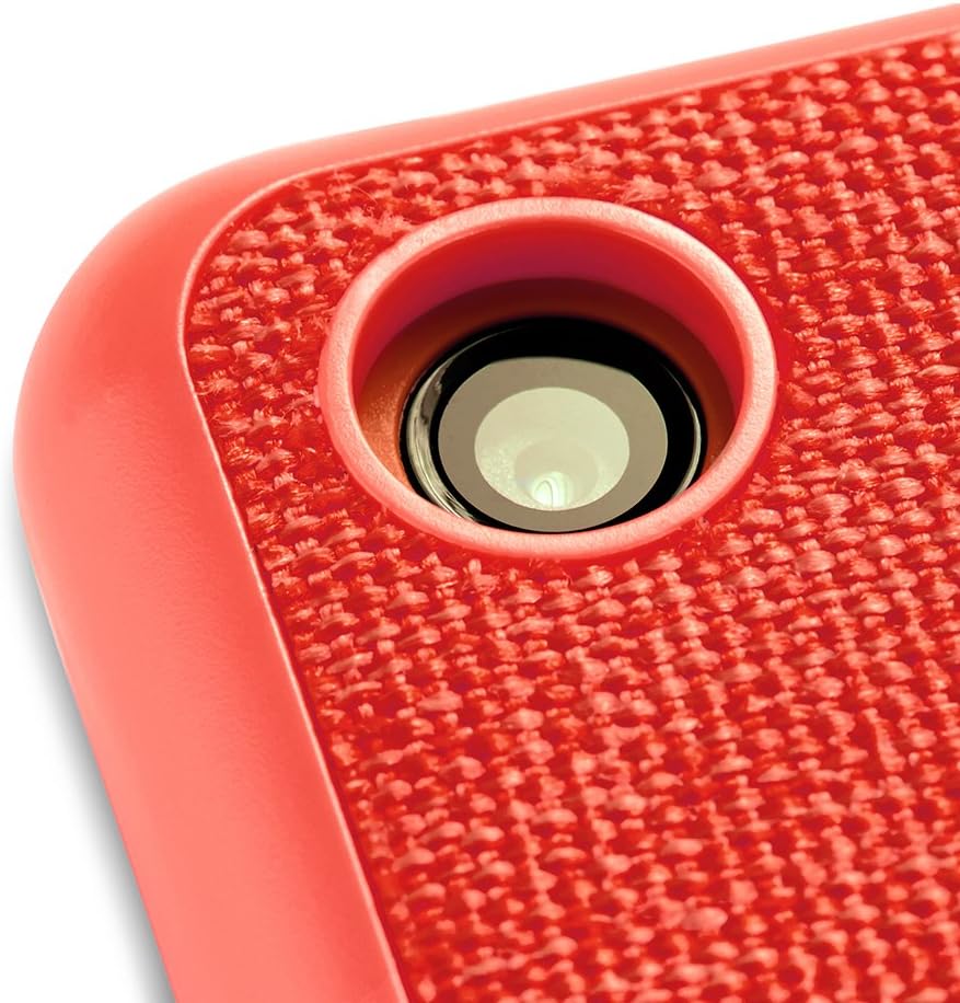 Close-up of the rear camera cutout on the Punch Red Fire 7 Tablet case.