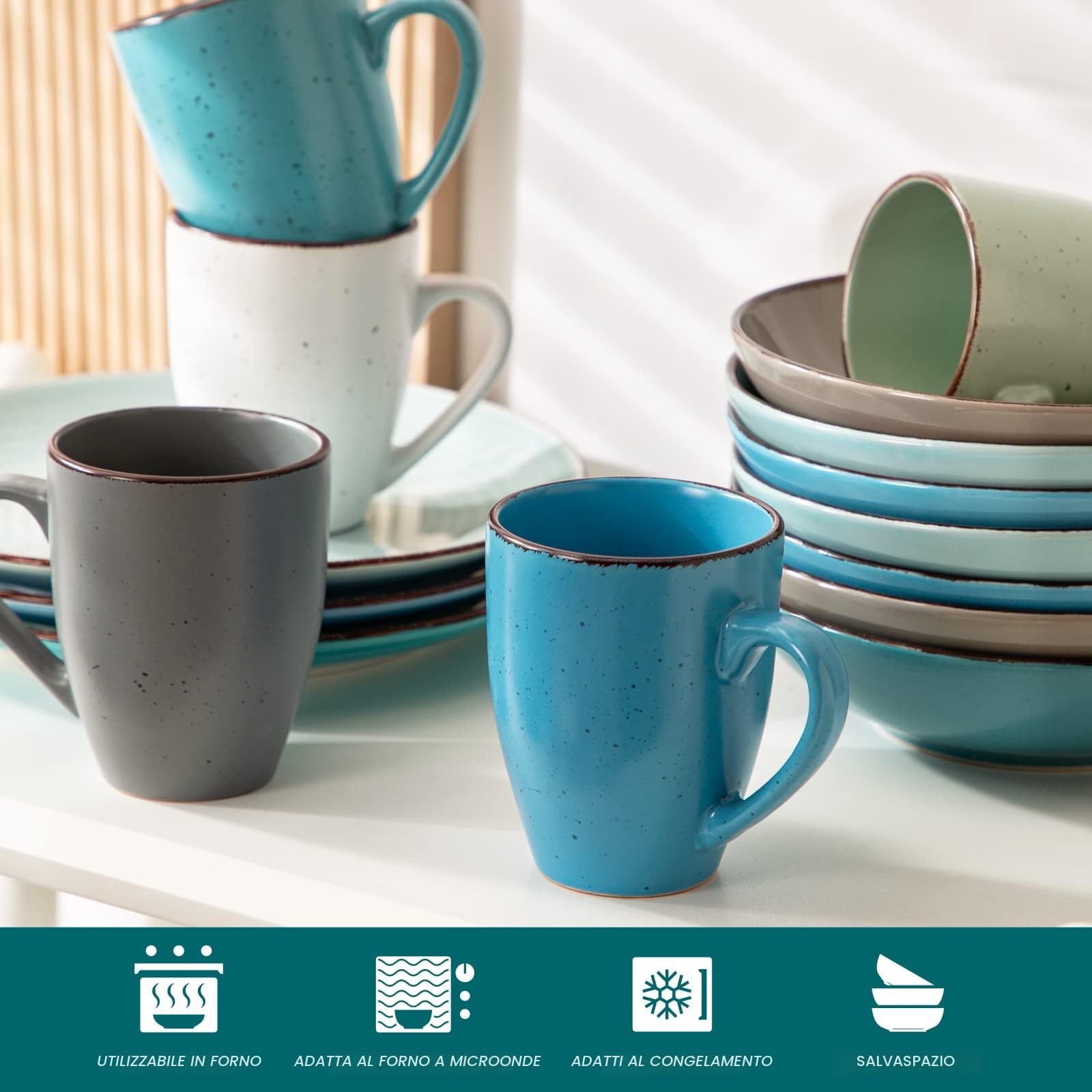 vancasso Moda - Set di tazze da caffè in ceramica per cappuccino, latte, tè, microonde e lavastoviglie, colori assortiti
