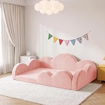 Zedachica Toddler Bed No Assembly Needed Soft Toddler Floor Bed with Cushioned Guardrails, Low-to-Ground Full Foam Kids Bed with Removable Washable Velvet Cover, Pink