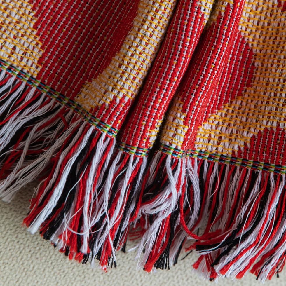 AMWAN Large Beige Couch Cover with Red Orange Boho Geometric Pattern, Universal Durable Colorful Sofa Slipcover for Sectional L Shaped, 3 Cushion Sofa, Sofa Throw Cover, 71"x150"