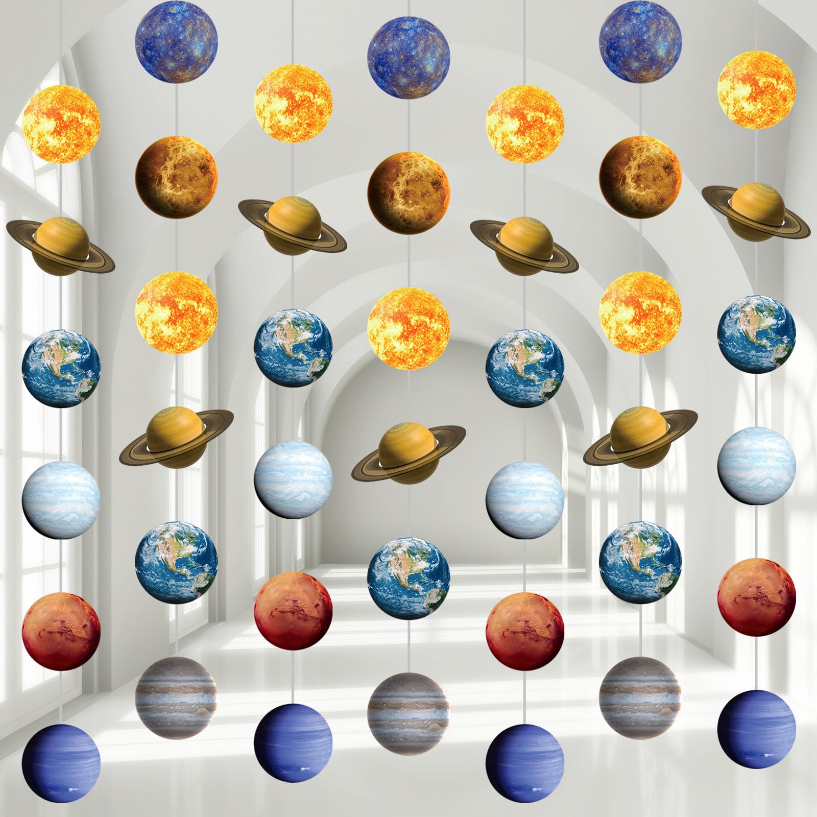 Cindeer 8 Pieces Space Hanging Decorations Solar System Planets Paper Garlands Outer Space Party Streamers Banner for Boys Girls Kids Birthday Party Ceiling Wall Door Decor Supplies