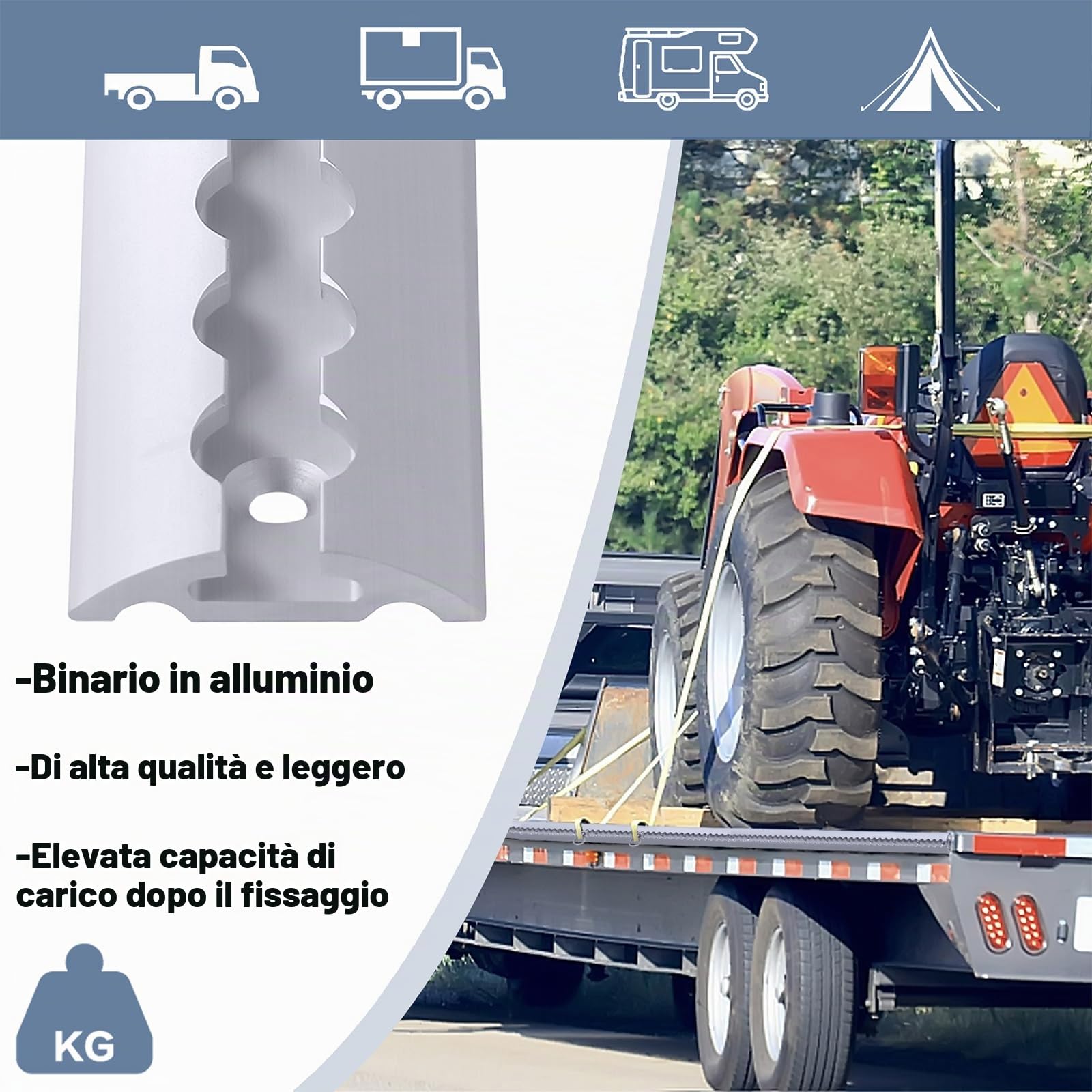 UISEBRT Set di 4 guide in alluminio da 100 cm - Guide per airline semicircolari con 10 morsetti di chiusura in argento - Guide forate per il fissaggio del carico per ATV, camion e camper