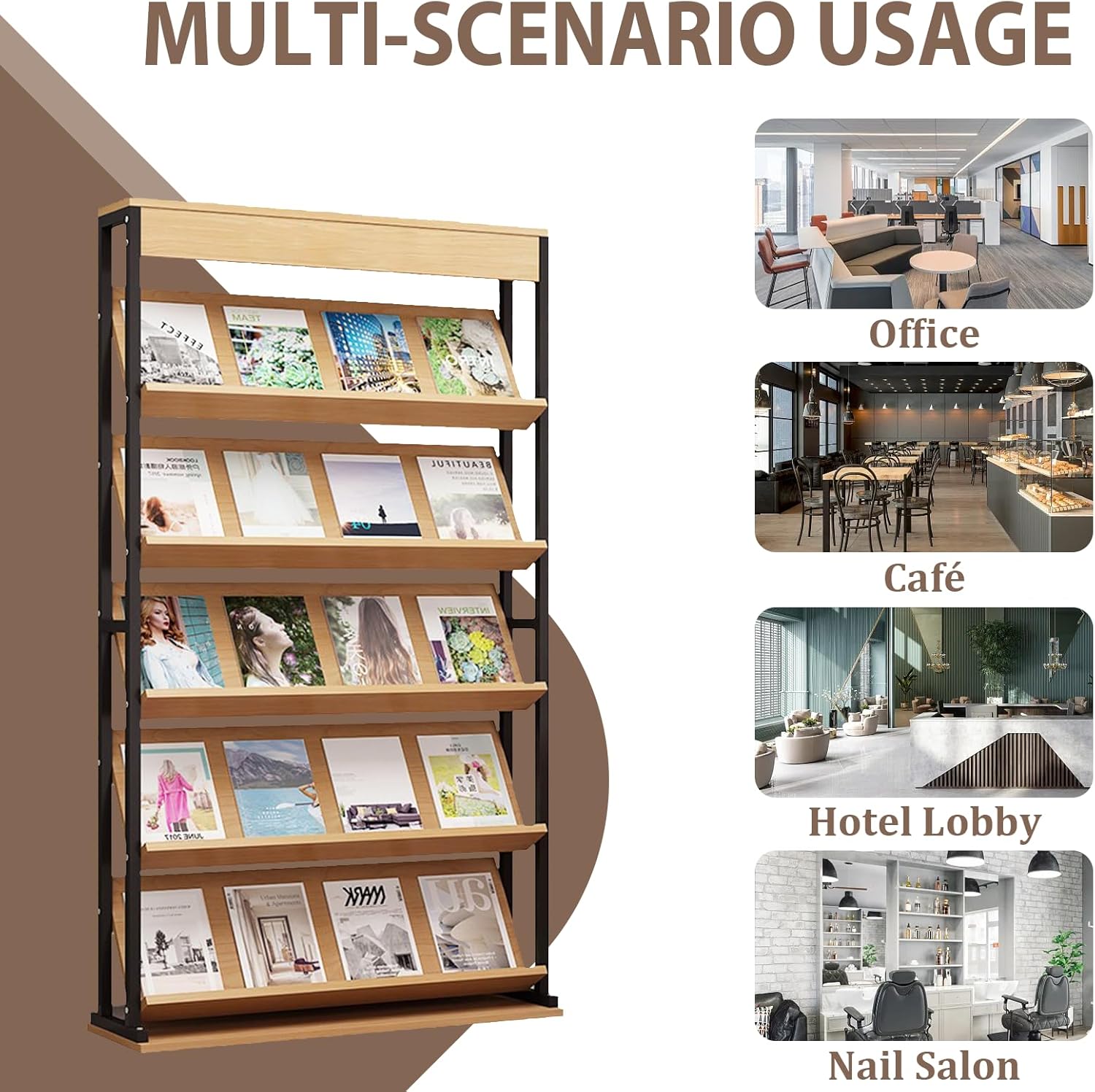 Brochure Display Rack,4/5layer Magazine Rack Floor,Modern Literature Display Stand, Heavy Duty Steel Display Shelf for Office、airport、bookstore、library
