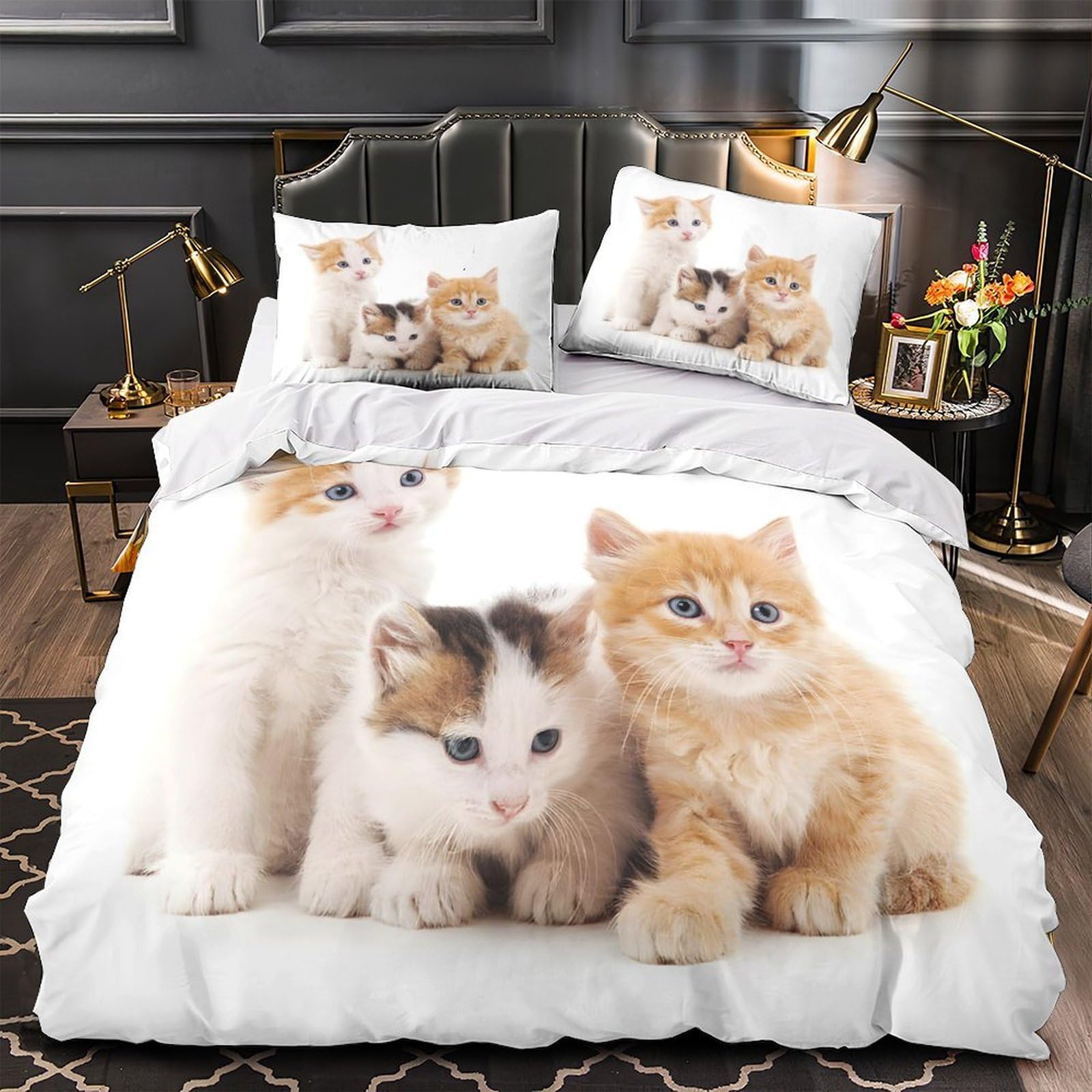 Housse de couette chatons 3D drap de couette animaux de compagnie avec 2 taies 260x220