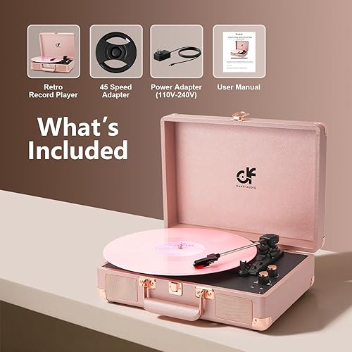 Miniatura 8 de Tocadiscos de Vinilo de 3 Velocidades Portátil Estilo Maleta con Altavoces Incorporados, Conector para Auriculares, Salida RCA/Entrada AUX, Oro
