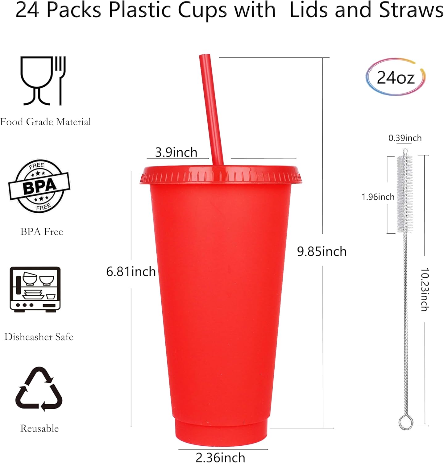 24 oz Reusable Plastic Cups, Custom Cups for Party with Lids and Straws, 24 Pack Iced Coffee Travel Mugs or Mean Girls Party Tumblers, Leak Proof Coffee Travel Mug (24, Red) - Image 2