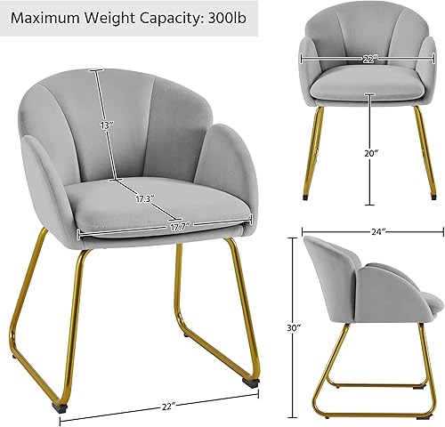 Miniatura 30 de Yaheetech Silla de tocador de terciopelo en forma de flor, sillón lateral moderno, silla de maquillaje sin ruedas con patas de metal dorado para