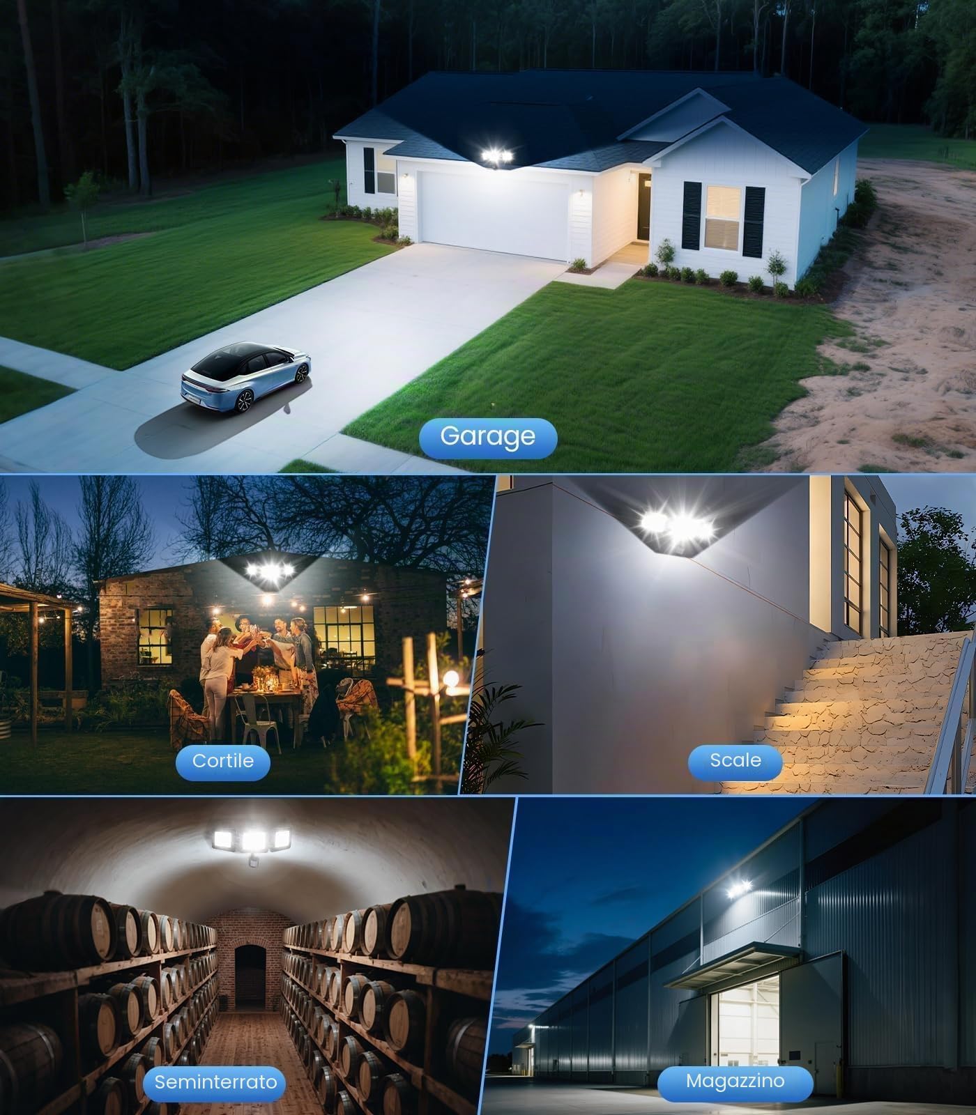 MEIHUA 100W Faretto Con Sensore Di Movimento 9600LM 6500K Bianca Fredda | IP66 Impermeabile Faretti Led Con Telecomando 3 Teste 270° 4 Modalità Timer Faro LED Esterna Per Giardino Cortile Garage