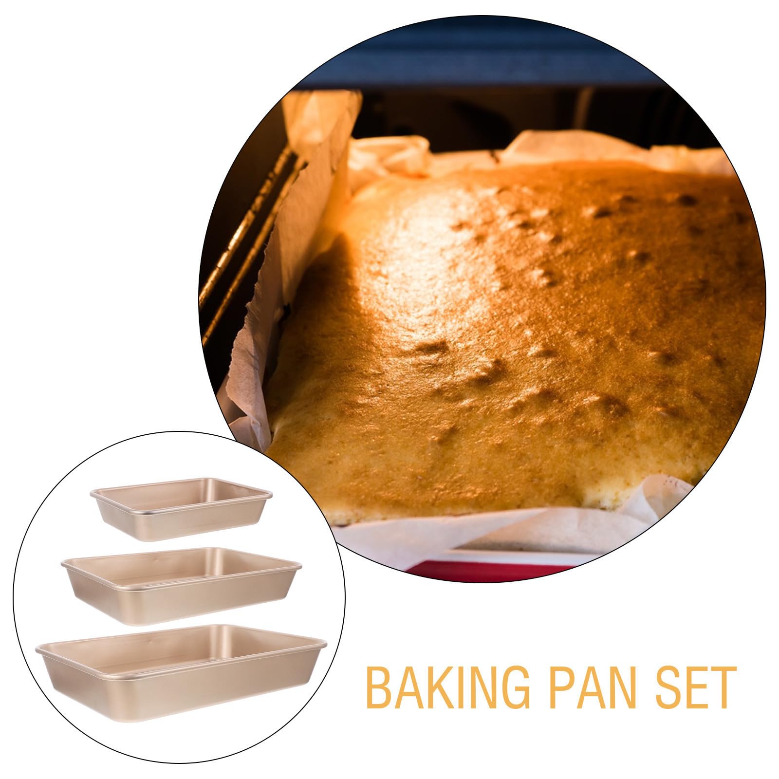 SOIMISS 3 Stück Backform aus Kohlenstoffstahl Goldene Antihaftbeschichtete Tiefe Backbleche 9/11/13 Zoll für Ofen und Toaster Geeignet für Brownies Lasagne und Aufläufe