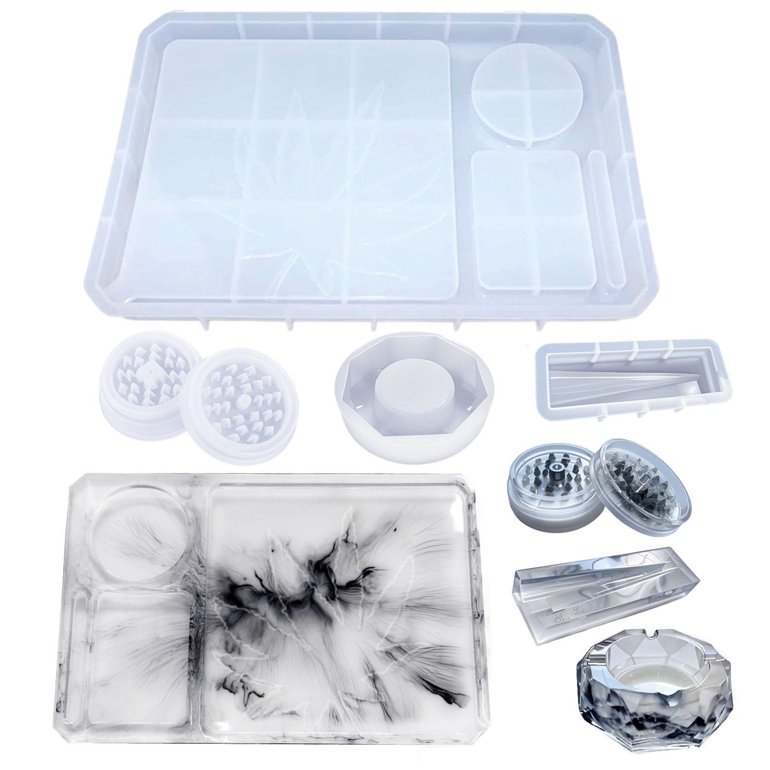 Photo 1 of **SILICONE MAT ONLY*** SHOSKY 5ps Epoxy Resin Mold Set, Large Rolling Tray Mold and Grinder Mold for Grind and Storage DIY Resin Casting, DIY Epoxy Kit