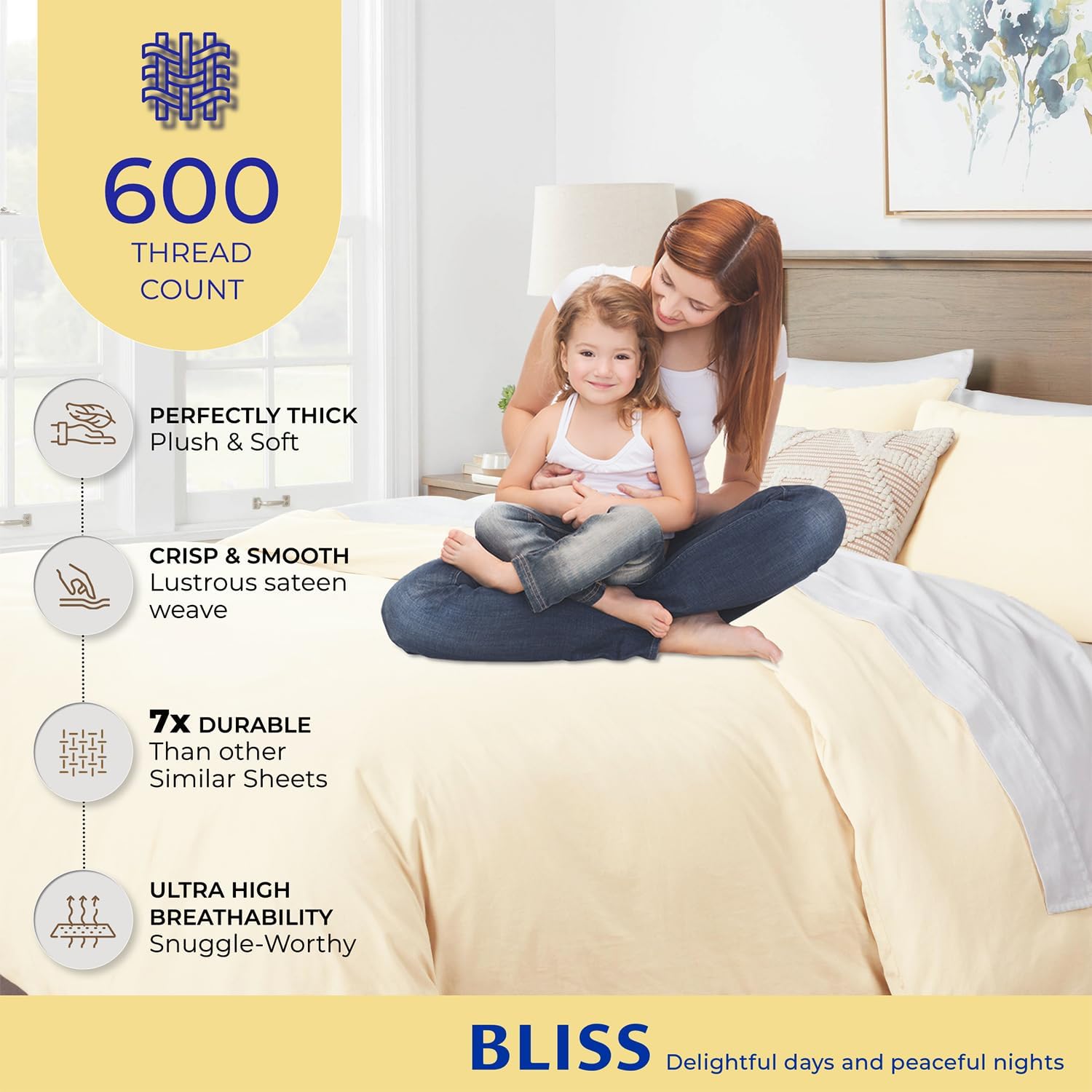 Queen/Full Duvet Cover, 600 Thread Count Sateen 3 Piece Egyptian Cotton Quality Duvet Cover Set, 100% Pure Cotton Comforter Cover, 2 Pillow Shams, Zipper Closure, 7 Corner Ties - (Ivory)