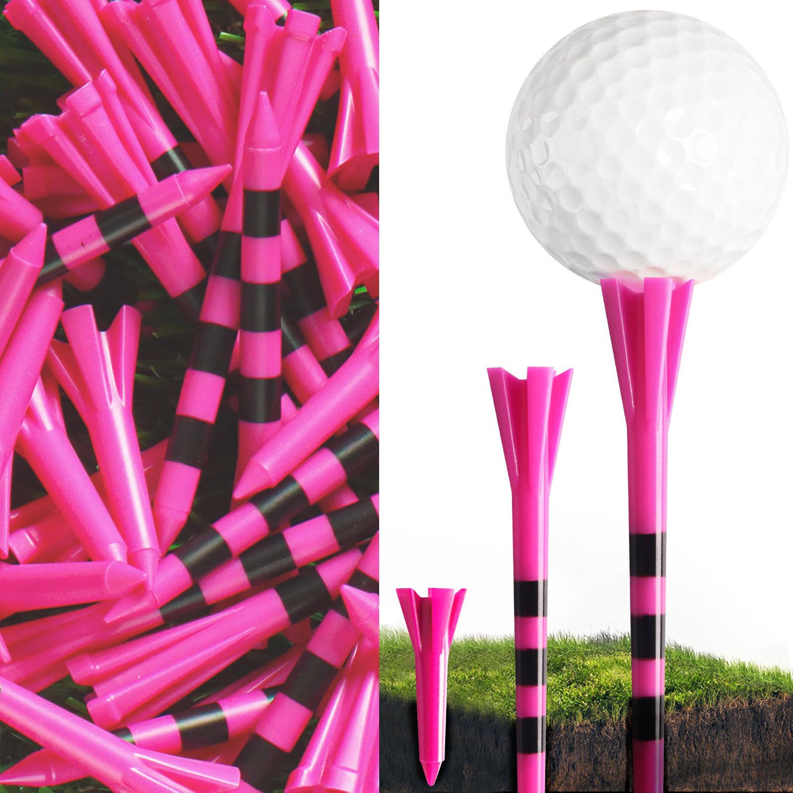 AMRTA Unbreakable Plastic Golf Tees 3 1/4" 100 Pack + 2 3/4" 100 Pack +1 1/2" 50 Pack, High Visibility & Consistent Height Long Short Tees with Low-Resistance Performance for Men Women