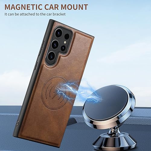 Miniatura 3 de PASNEW Funda para Samsung Galaxy S23 Ultra con tarjetero compatible con carga inalámbrica Magsafe Cartera de cuero duradero a prueba de golpes,