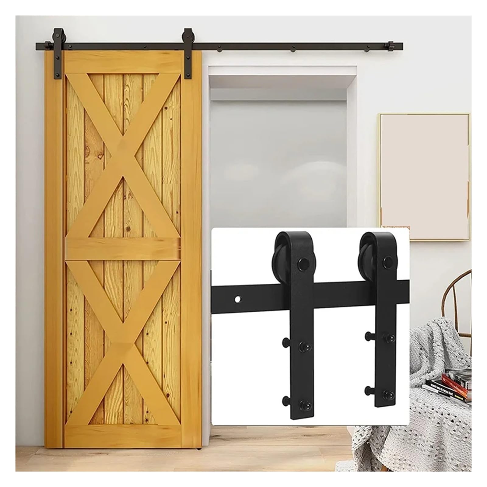 5FT Sliding Barn Door Hardware Closet Set for Single Wooden,Smooth Gliding