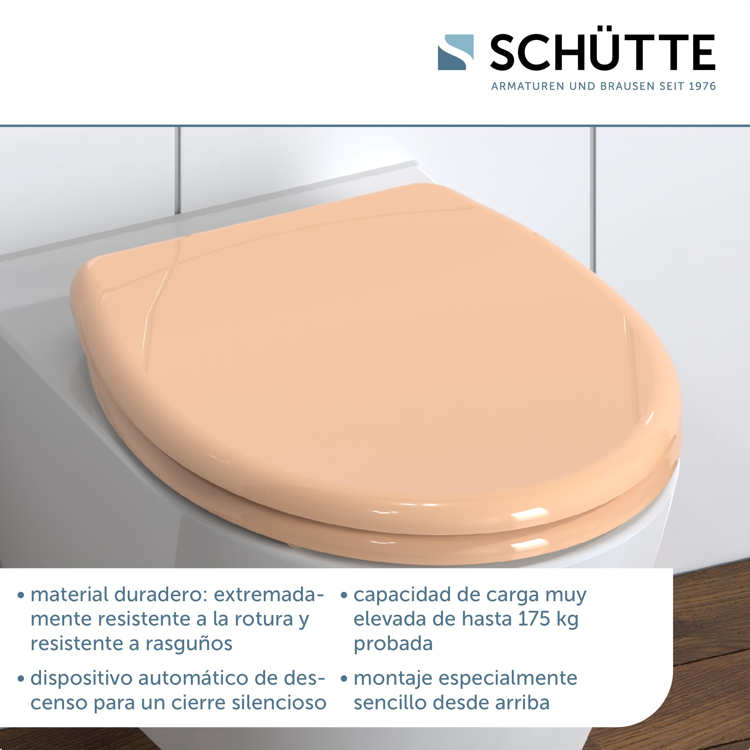 SCHÜTTE Asiento de inodoro de duroplast, color beige, con dispositivo automático de descenso y cierre rápido para una fácil limpieza, carga máxima del asiento de inodoro 150 kg, color beige 82305