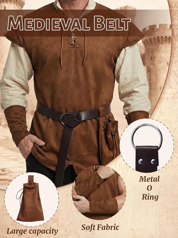 Dicxoser 5 Pcs Men's Renaissance Costume, Medieval Pirate Outfit for Men by Dicxoser - Used condition - Image 3