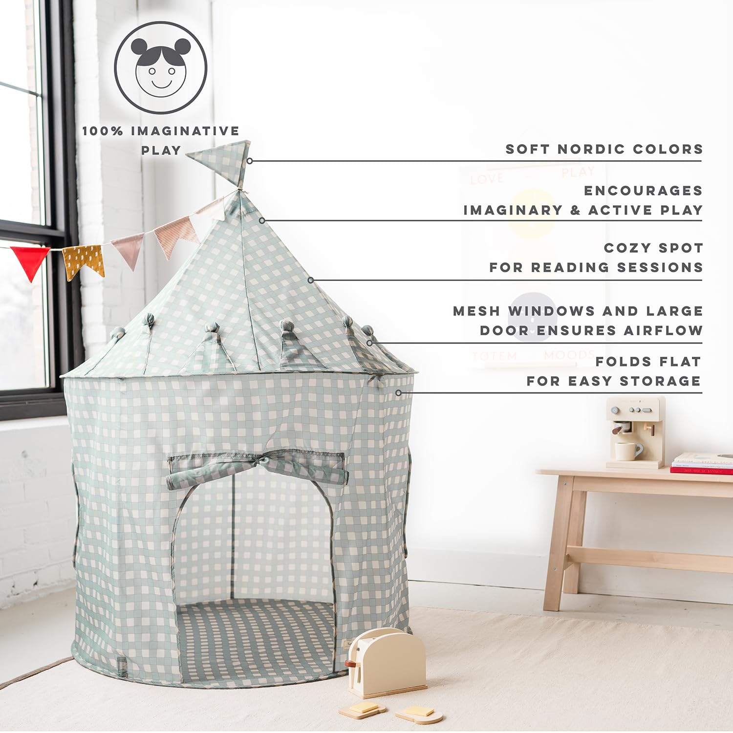 3 Sprouts Kids Play Tent, Sustainable Recycled Fabric, Fun Spacious Childs Playhouse for Indoor Games for Boys & Girls - Image 3