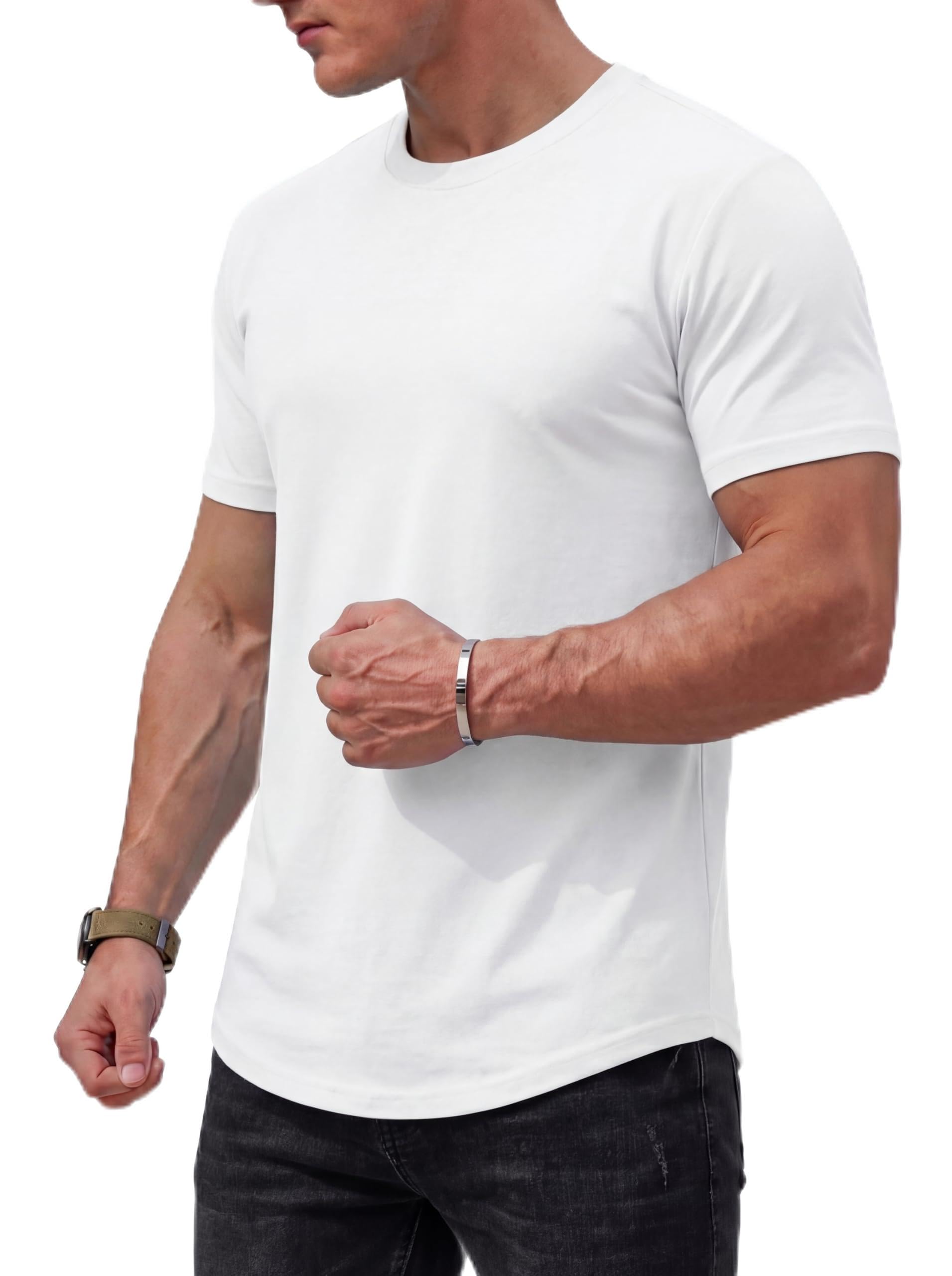 TACVASEN Herren-T-Shirts Drop-Shoulder Casual lockerer Sitz Kurze Ärmel Baumwoll-Tees UPF 50+ Rundhals Gebogene Saum