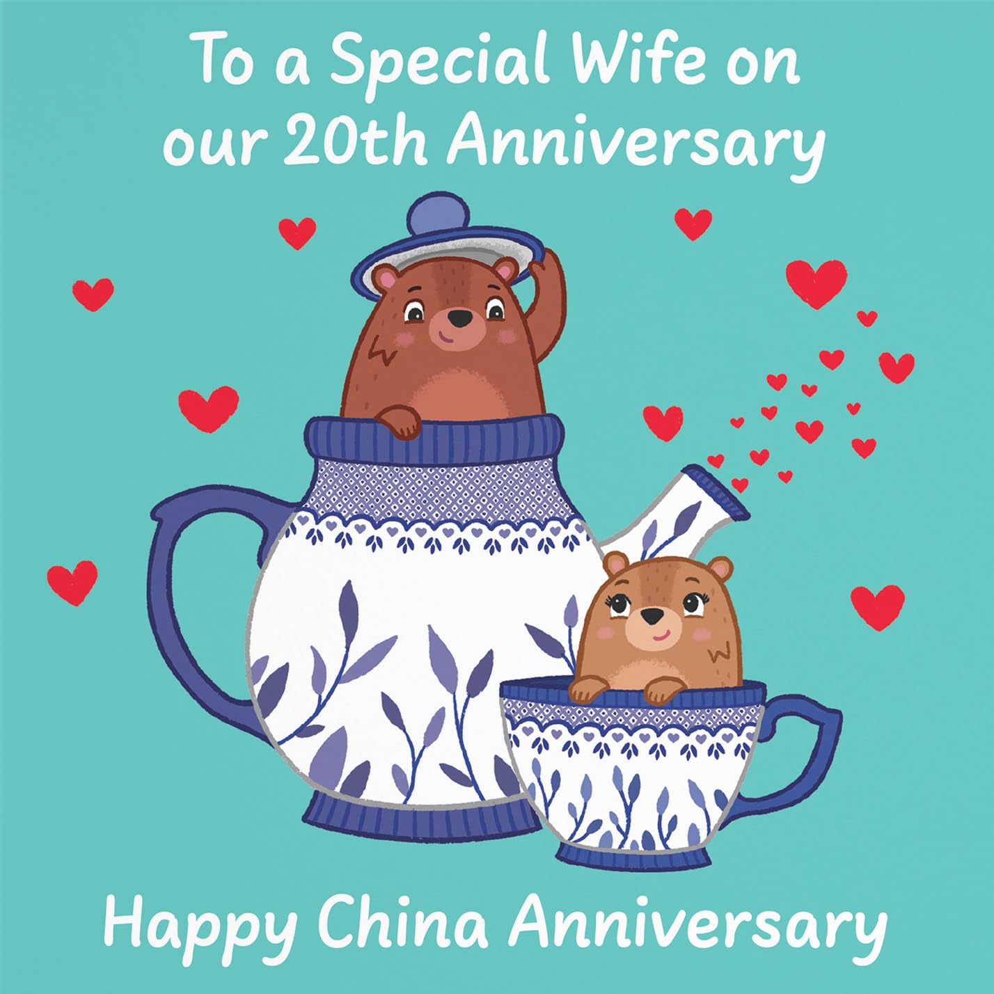 Hunts England - Wife 20th Anniversary Card - China Anniversary - 20 Years - Cute Fun Bears Card - Love Story Collection - Image 2