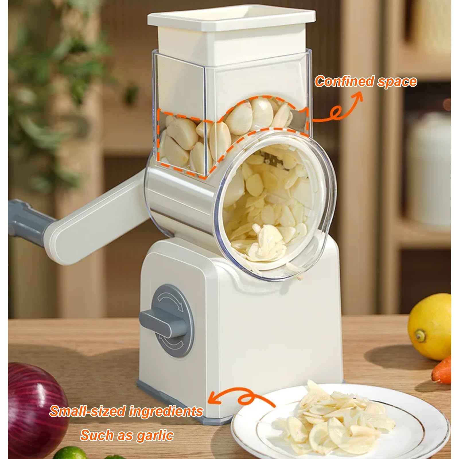 Mandolina de Cocina, Cortador Patatas y Verduras Manual, 10 Cuchillas Intercambiables, Salida Rápida de Filamento, Fácil Limpiar, Compartimento Almacenamiento Oculto