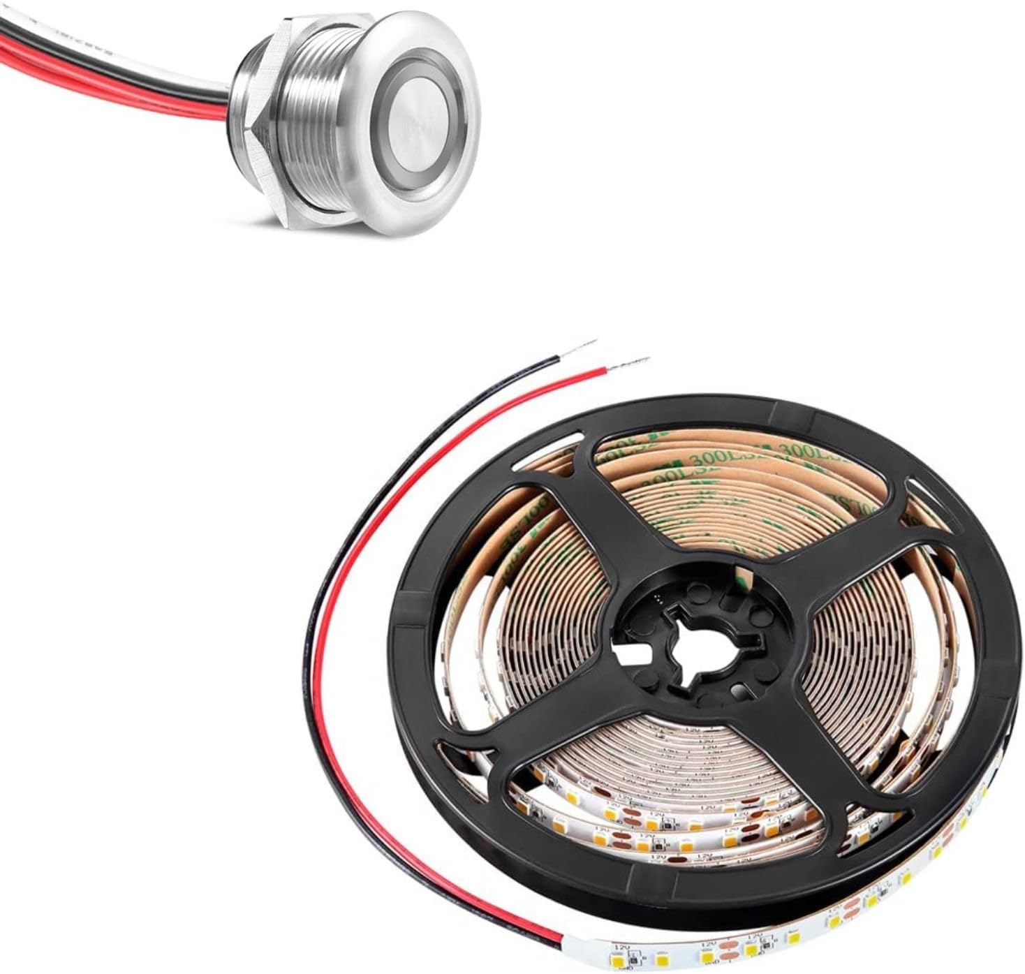 RV Flexible LED Strip Light (3000K) and 12V Stainless Dimmer Switch(6A,Recessed Mount,Push Button) Bundle