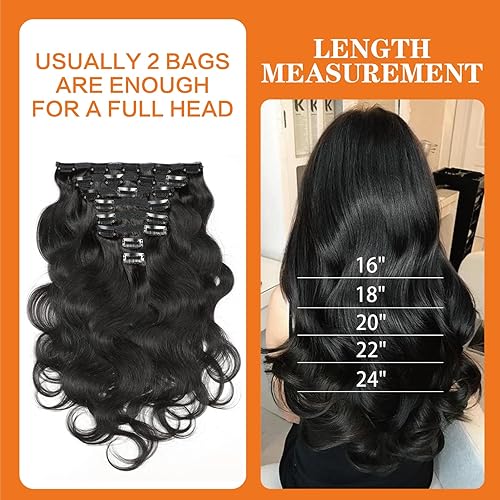 Miniatura 4 de Juego de 8 extensiones de cabello humano ondulado con clip, 4.23 oz (4.23 onzas), cabello humano virgen brasileño 10A para mujeres negras, color