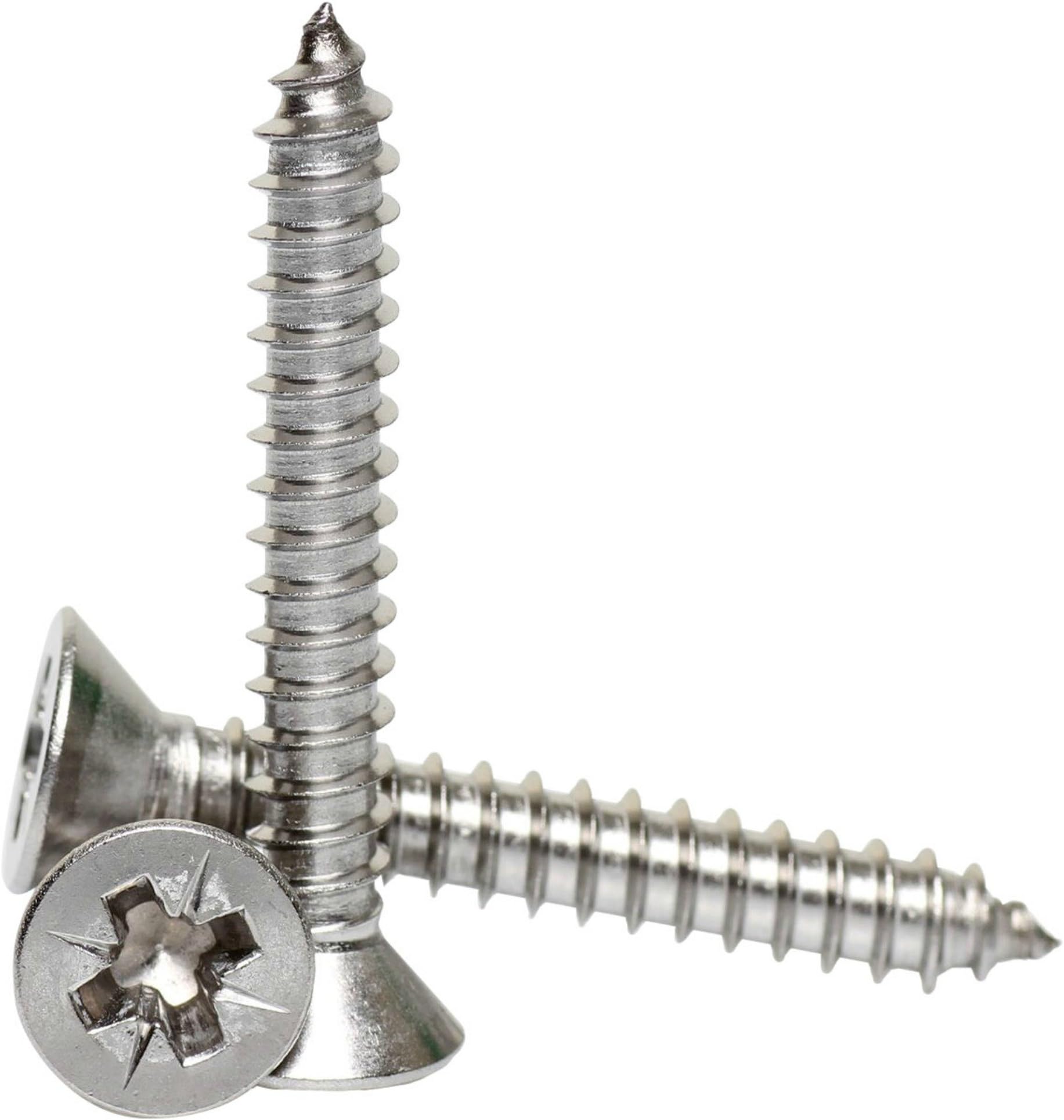3.9mm x 32mm / No.7 x 1 1/4" A2 Stainless Steel Pozi Countersunk Self Tappers Tapping Screws Din 7982-20 Pack