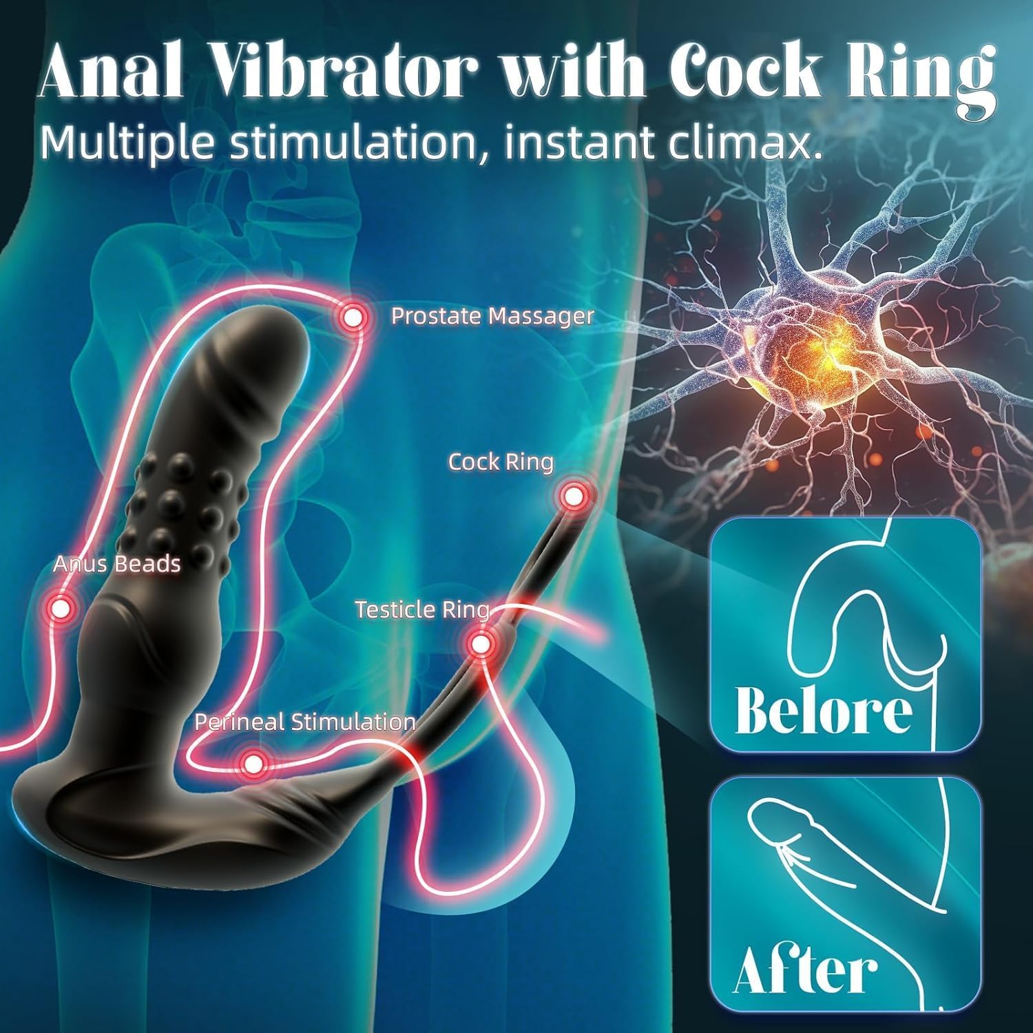 Anillo anal con vibración, vibrador, estimulador de próstata, juguete erótico, control mediante aplicación