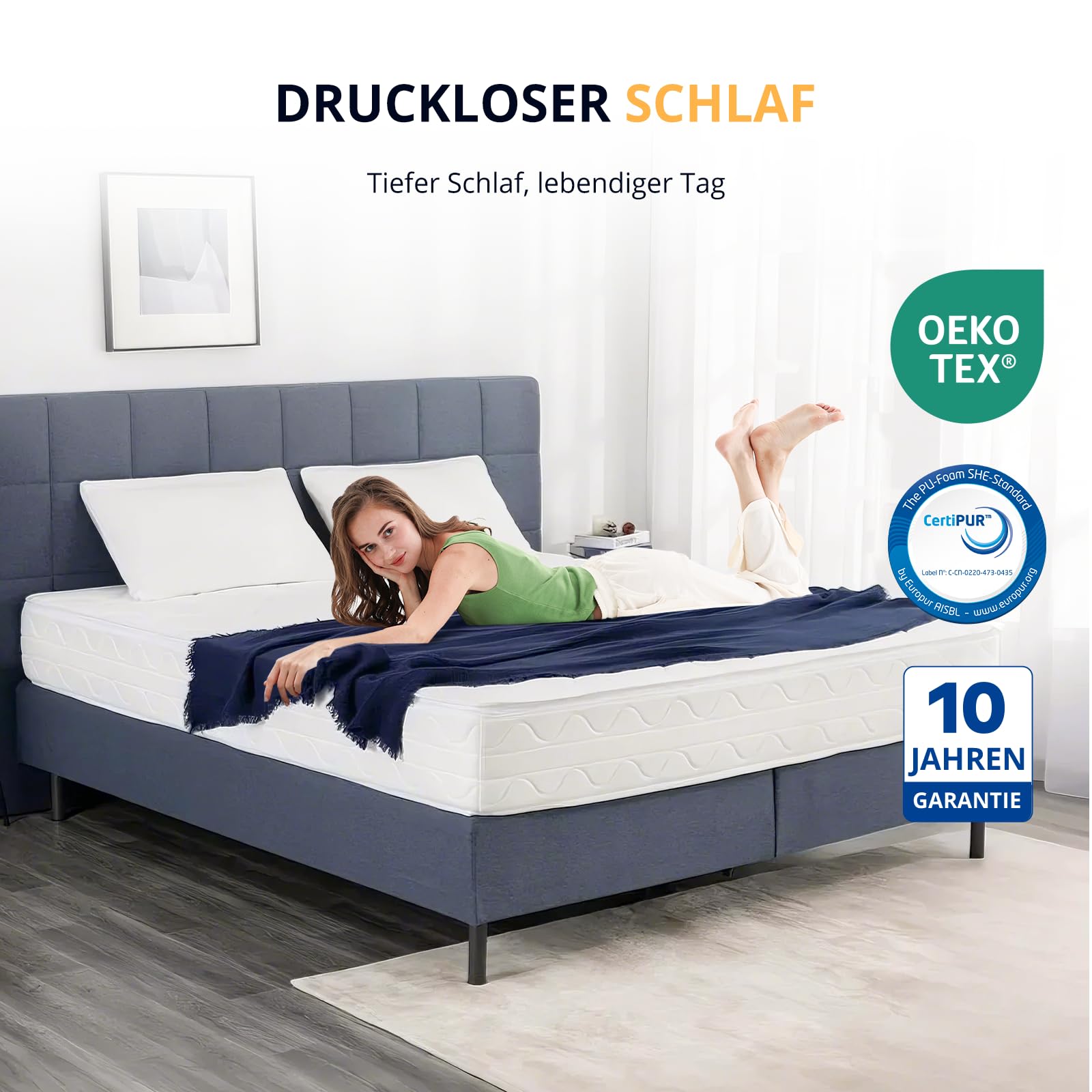 EGO Home Matratze 180x200-23 cm H3 7-Zonen Kaltschaummatratze mit Viscoschaum,Ergonomisch,Weich & Druckentlastend,Atmungsaktiv,Bezug Waschbar, Öko-Tex Zertifiziert