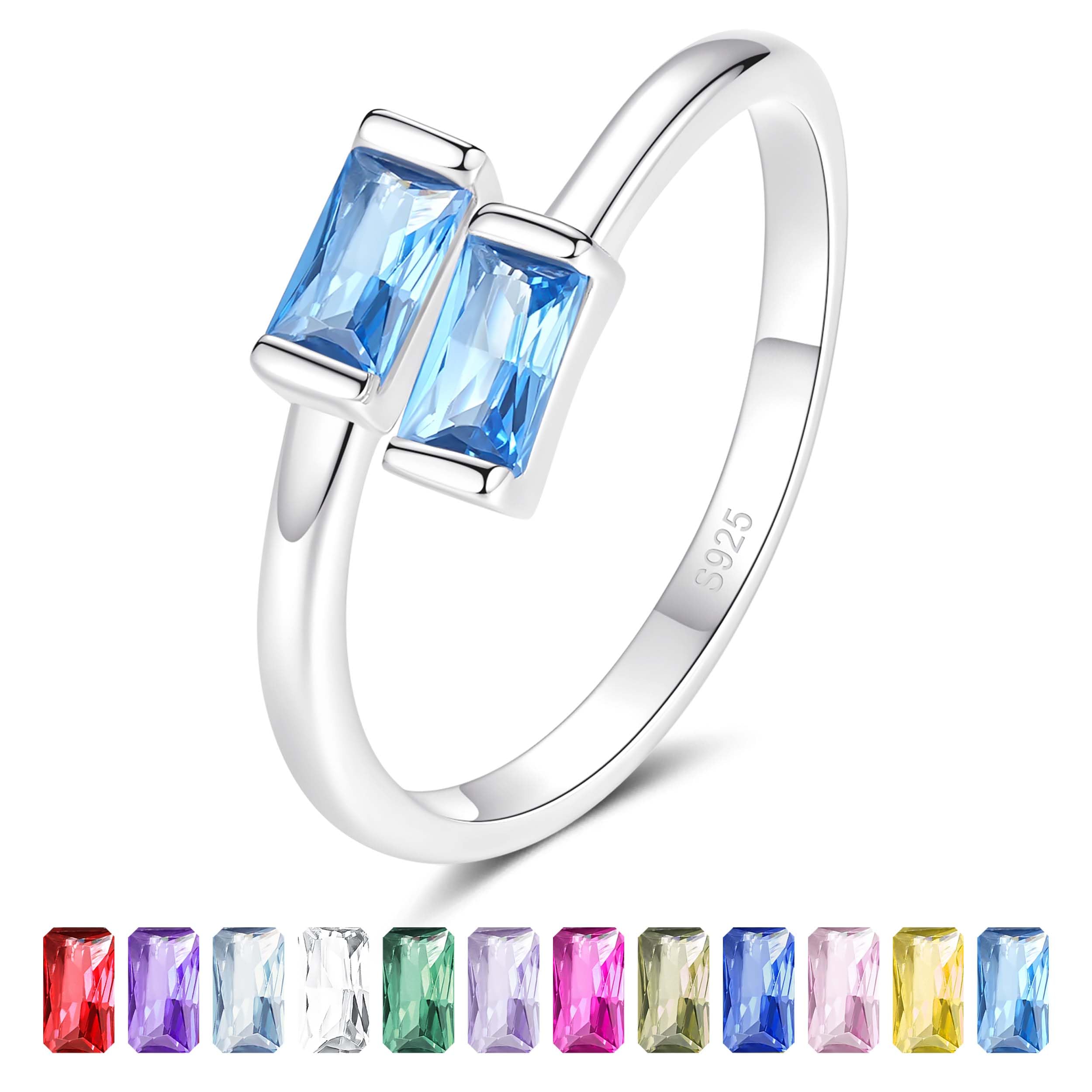 Ring aus 925er Sterlingsilber mit Geburtsstein für Damen, zierlich, verstellbar, stapelbar, Verlobungsring, Hochzeit, Versprechen, Geburtstag, Weihnachten, Valentinstag, Schmuckgeschenk