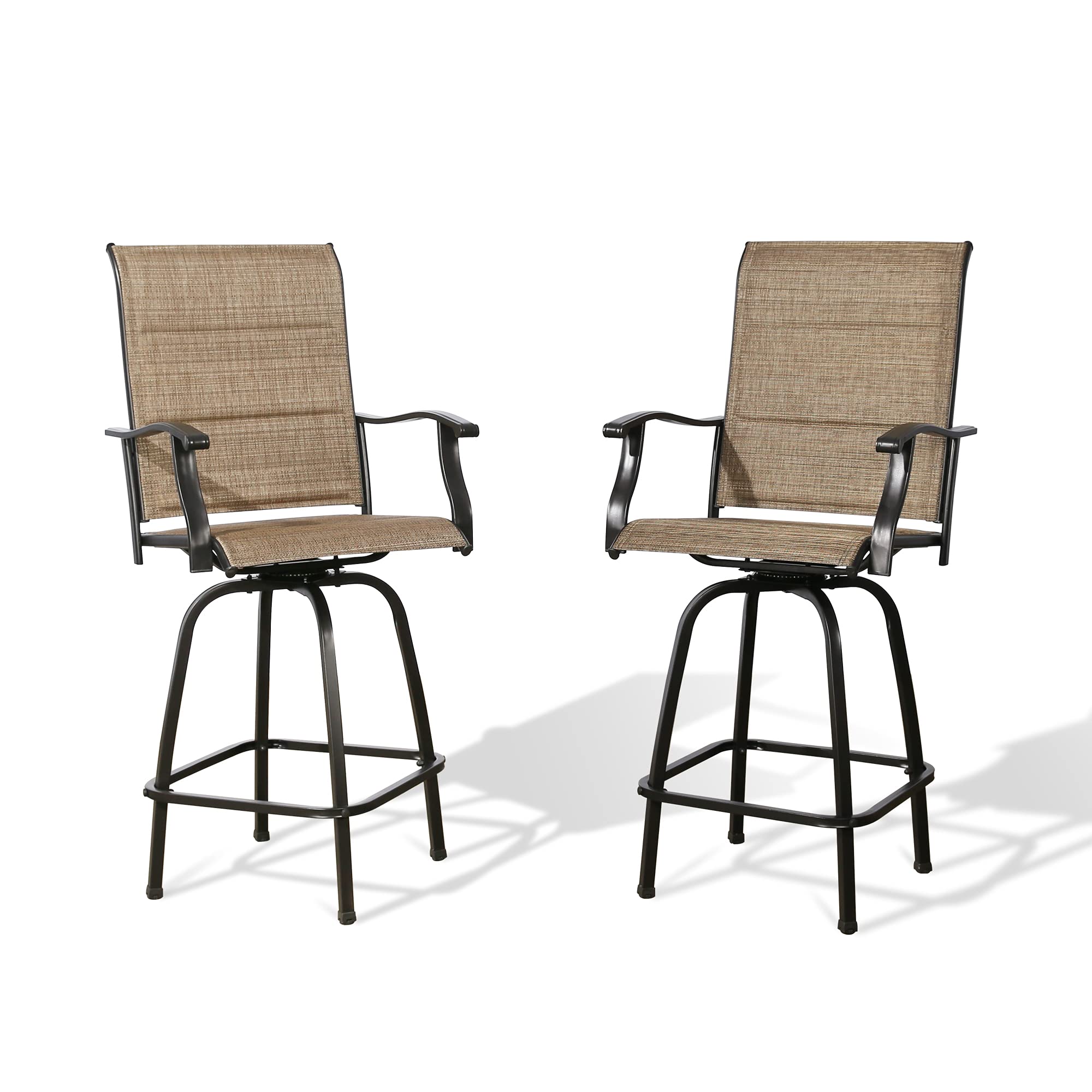 Iwicker Patio Mesh Fabric Swivel Bar Stools Outdoor Quick Dry Foam Padded Bar Height Chairs with High Back and Armrest Set of 2