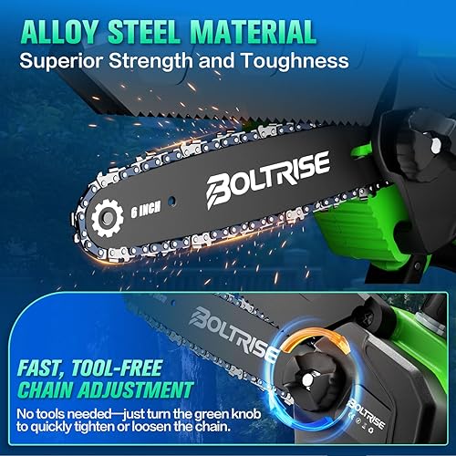 Miniatura 5 de BOLTRISE Mini motosierra, motosierra eléctrica inalámbrica sin escobillas de 6 pulgadas, 2×2.0Ah baterías y sierra de cadena motorizada portátil con