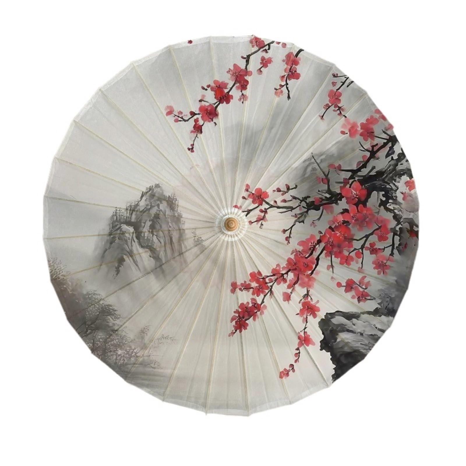 FANSU Chinesischer Regenschirm mit Holzgriff Handgemachte Regenschirm aus Geöltem Papier Japanischer Sonnenschirm aus Reispapier mit Holzgriff Stockschirm, Chinesischer