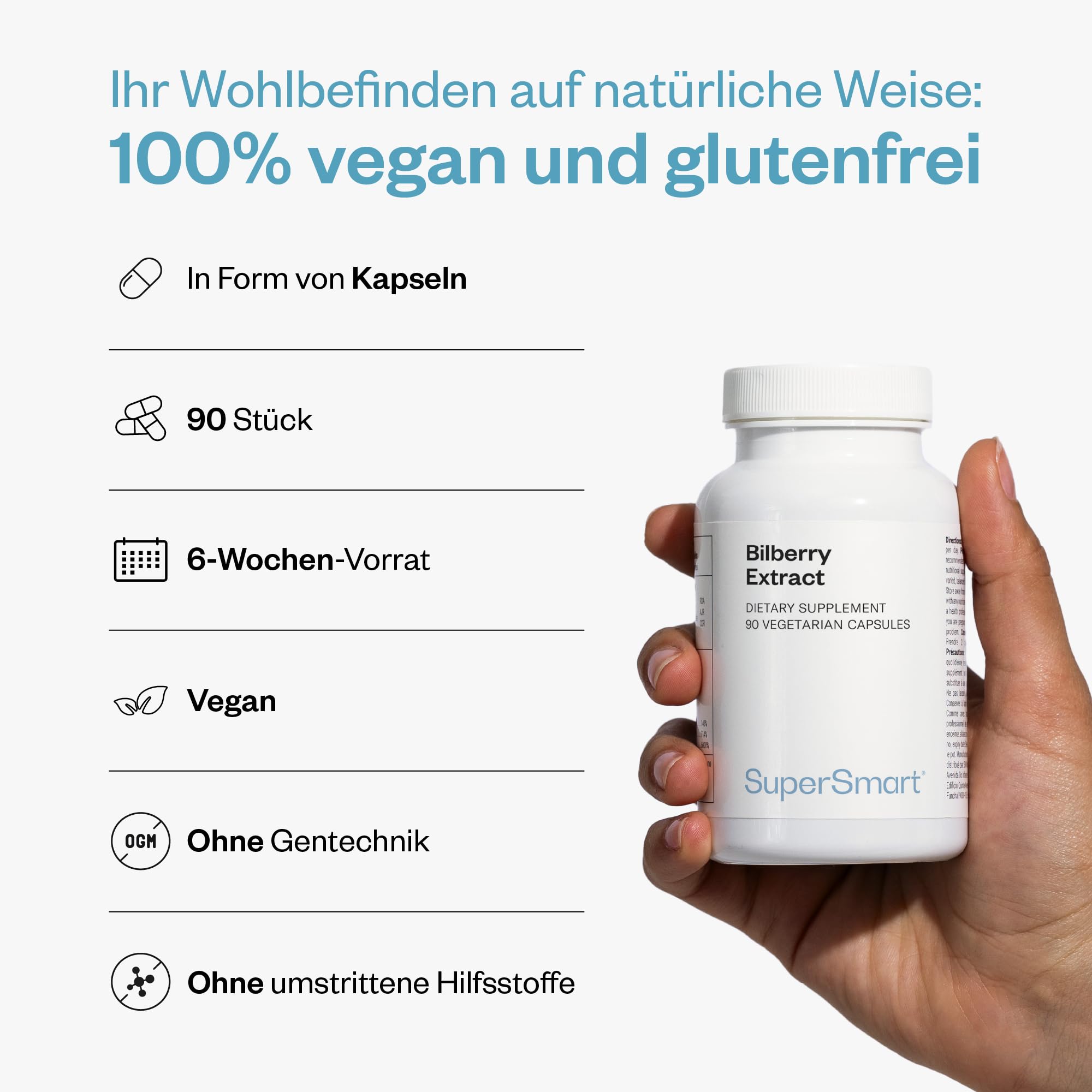 Bilberry Extract - Heidelbeerextrakt - Augengesundheit - Standardisiert auf 25% Anthocyane - Unterstützt die Gefäßgesundheit - Antioxidans - Vegan - Glutenfrei - SuperSmart