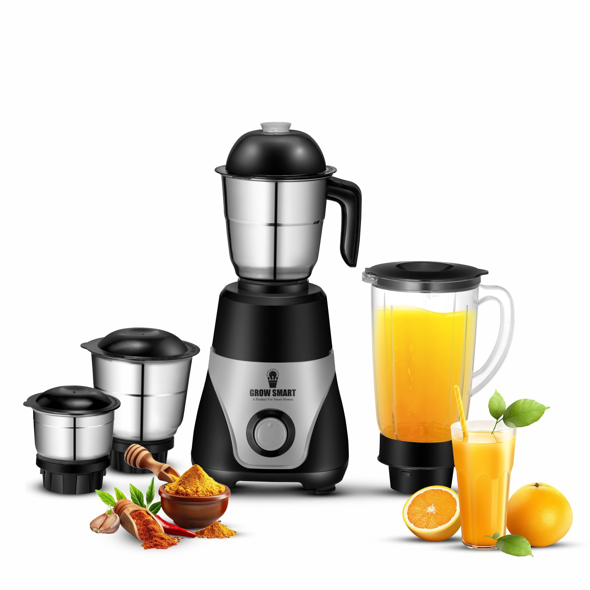 Growsmart MegaGrind Powerful 1100W Heavy Duty Copper Motor 4 Jars Juicer Mixer Grinder For Kitchen Mixie With 3 Speed Control With Pulse 3 Years Warranty (Grey & Black) (B0DGG7BY9G) Amazon Price History, Amazon Price Tracker