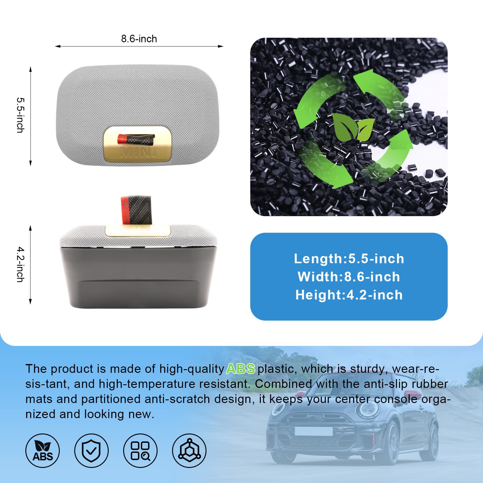 Caja de almacenamiento para consola central compatible con Mini Cooper F65 F66 2024 2025 2026, F65 F66 reposabrazos central, guantera, accesorios Mini Cooper organizador de reposabrazos