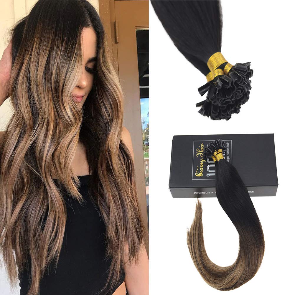 Sunny U Tip Hair Extensions Ombre Black U Tip Hair Extensions Human Hair Black Ombre Grey Hot Fusion U Tip Keratin Hair Extensions 14inch Ombre Utip Hair Extensions Human Hair 50S/50G