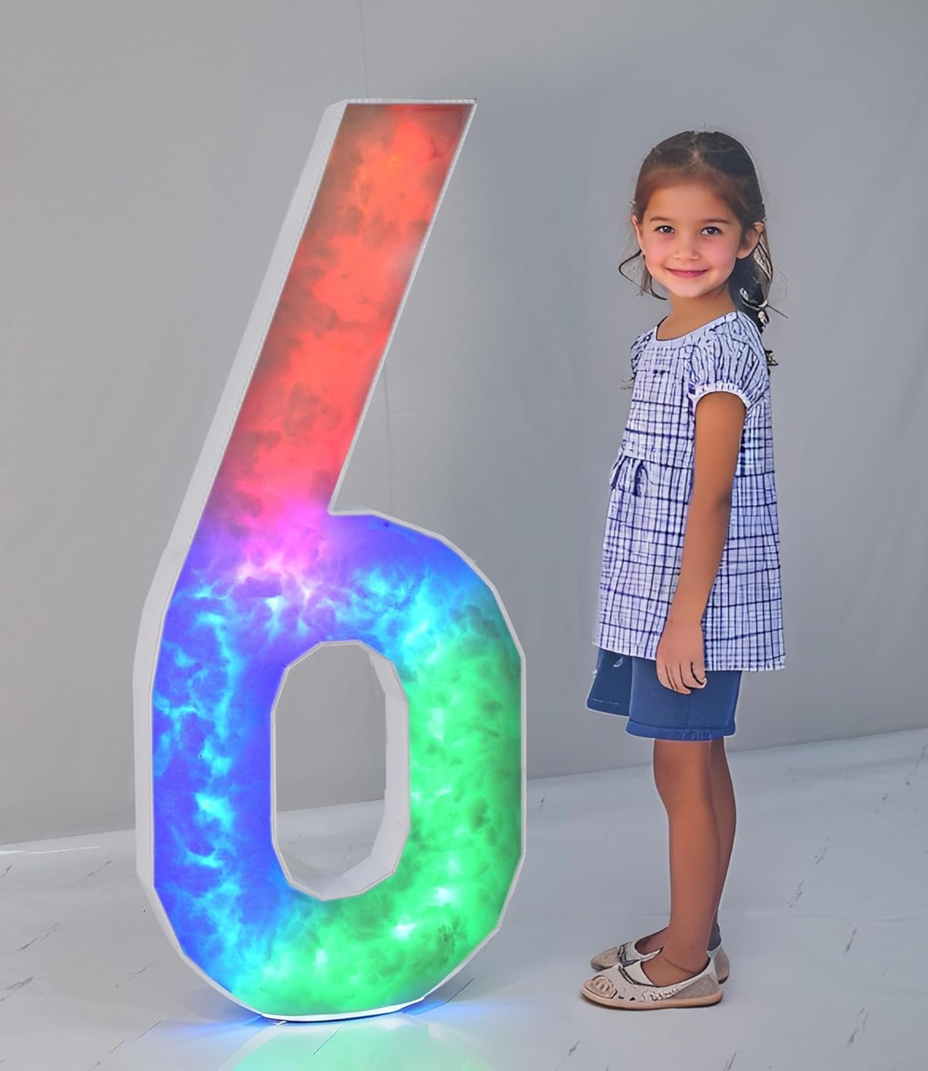 Colorful Marquee Number 6, 4FT Large Mosaic Numbers Light Up with Multicolor Options and Diverse Flashing Patterns, Plastic Board Set for Birthdays Weddings, Baby Anniversaries Party Décor