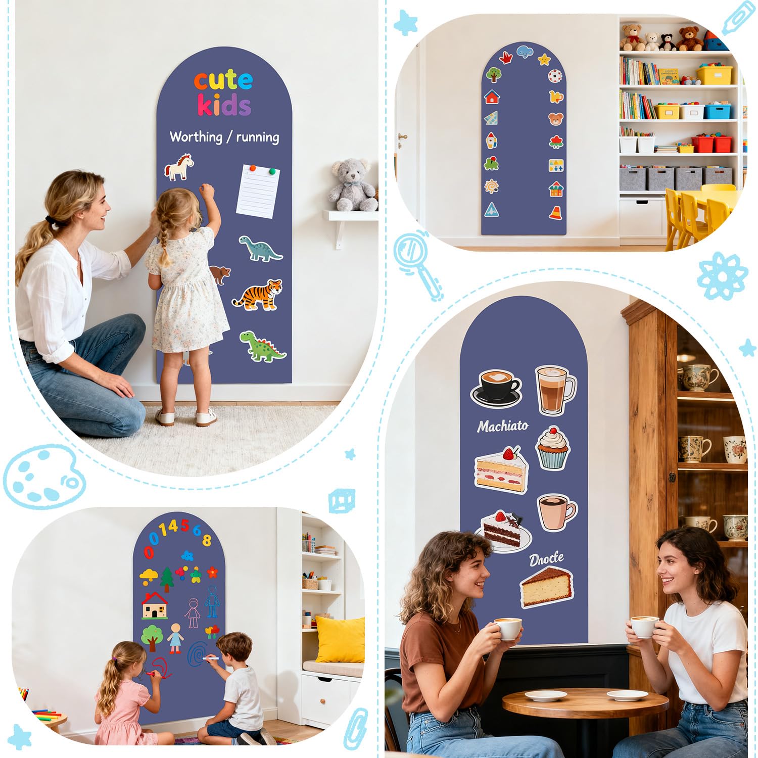 FOTSHARER Tableau mural magnétique - 100 x 45 cm - En forme d'arc - Amovible et adhésif - Pour salle de jeux et salle de classe - Bleu poussière