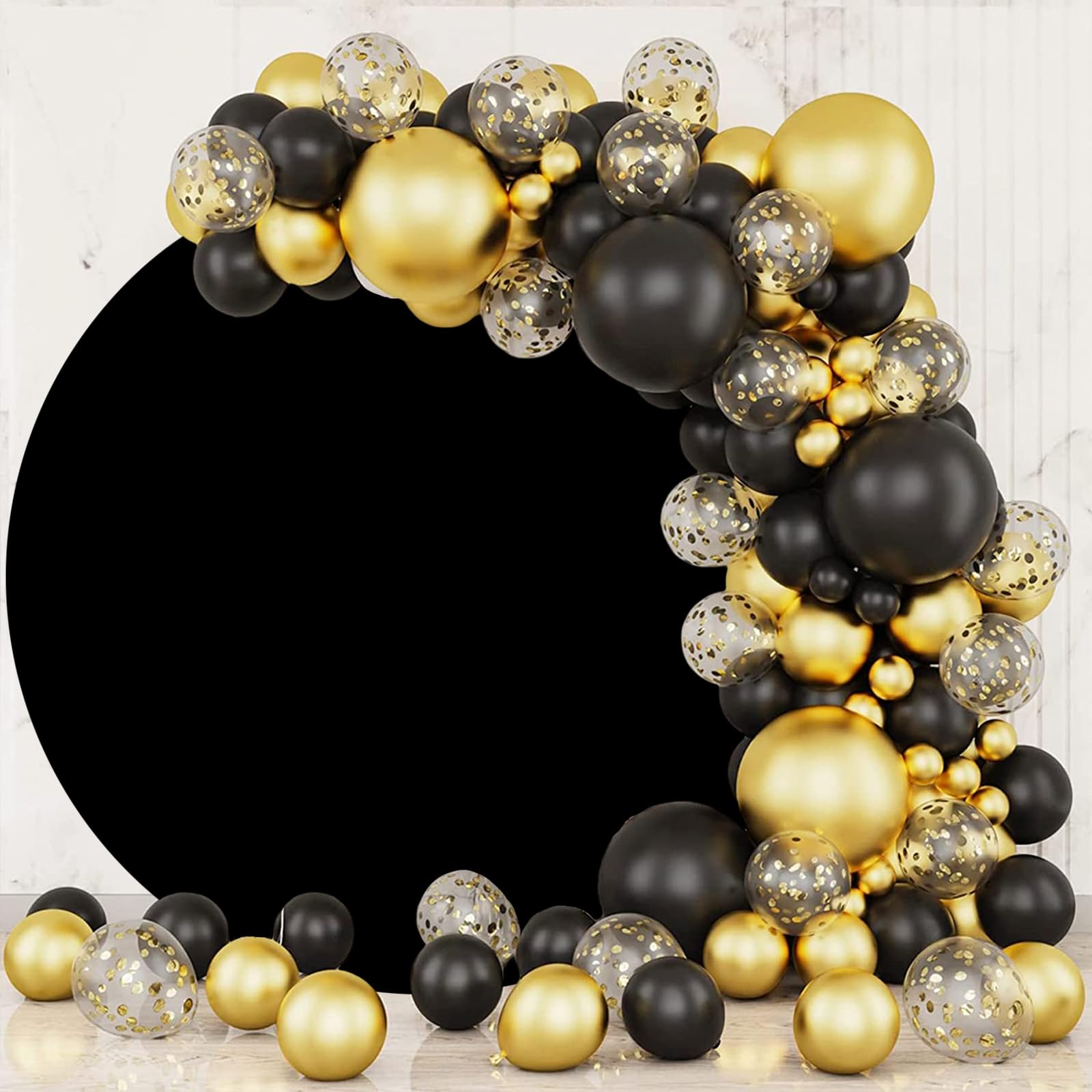 Tinteccer Nero Sfondo Rotondo 180cm Colore Solido Cerchio Compleanno Matrimonio Copertura Puro Nero Bambino Doccia Sposa Fotografia Neonato Ragazzi Ragazze Banner