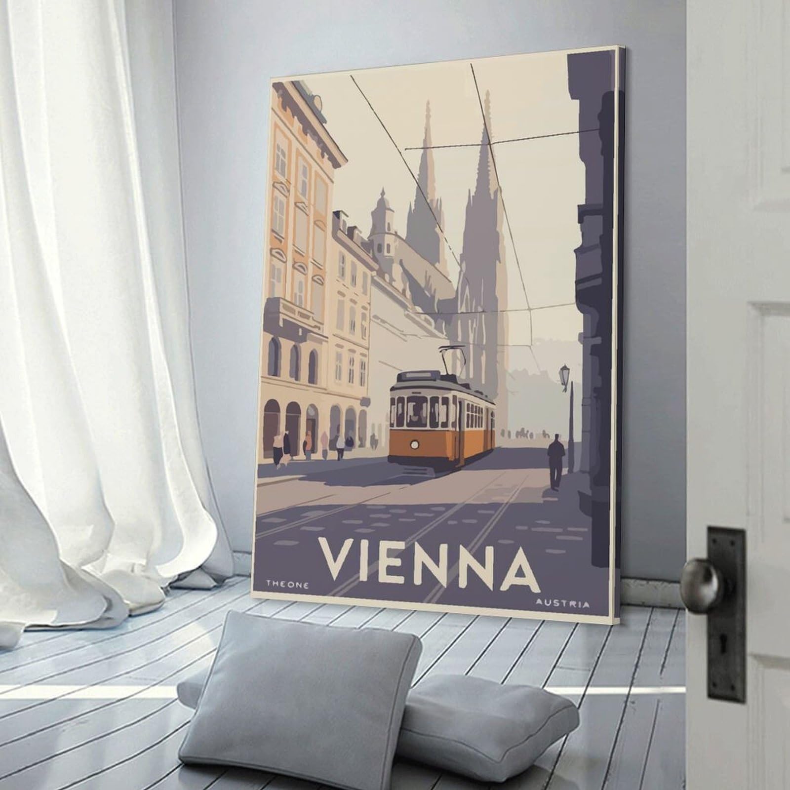 Junmoney Canvas Wall Art Vienna Austria Travel, 16x24inch(40x60cm), for Bedroom, Guest Room Or Reading Nook, Canvas Wall Decor for Personal Spaces