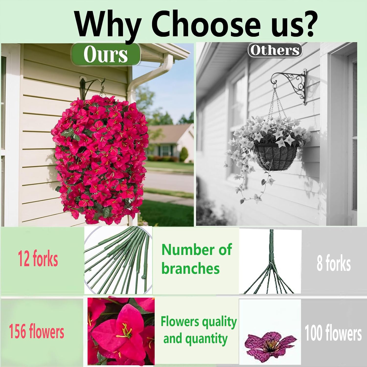 4pc Artificial Hanging Flowers for Outdoors Bougainvillea Artificial Fake Outdoor 4pcs Fake Hanging Flowers for Outdoor Outside Summer Decoration for Front Door Balcony - Image 6