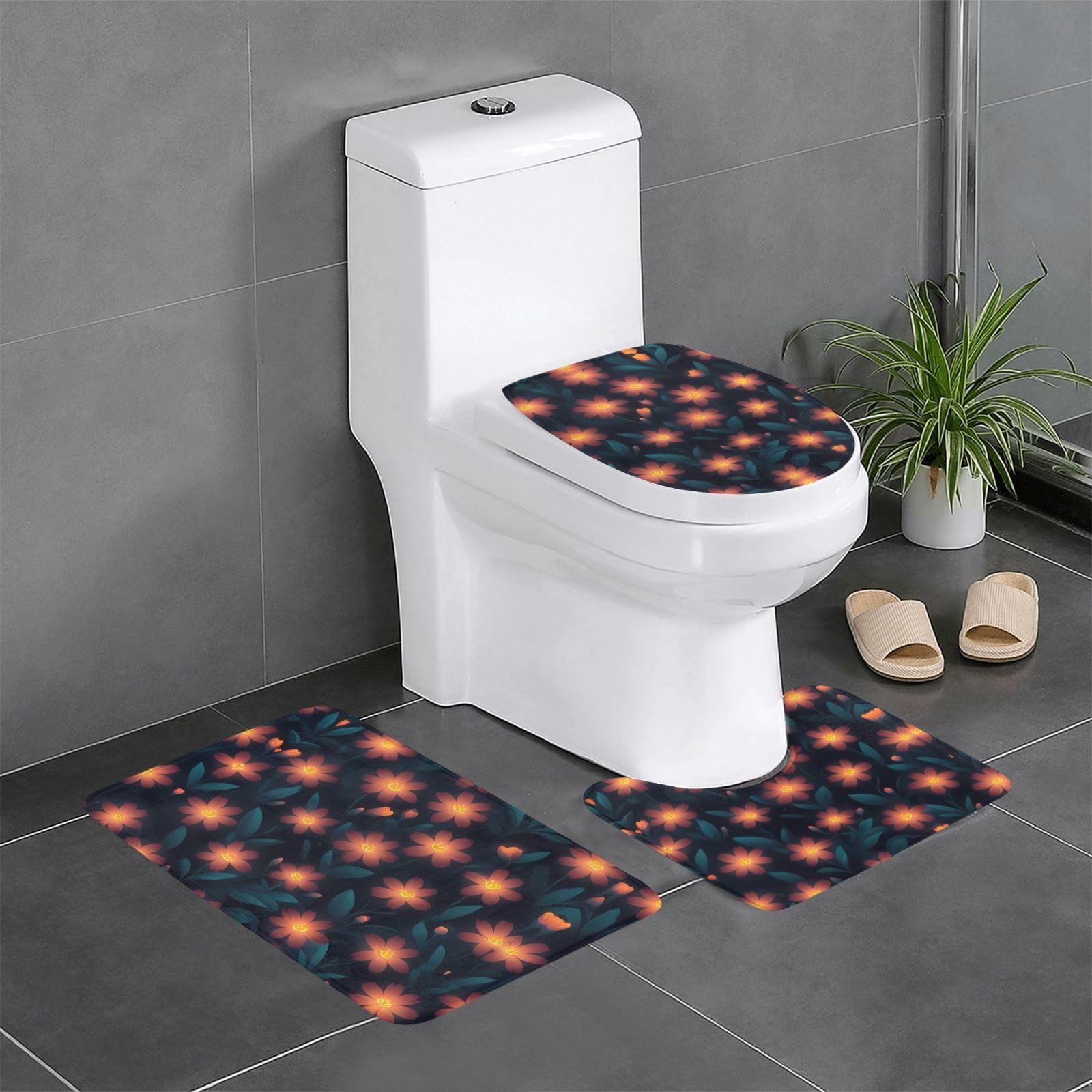 Tapis de salle de bain antidérapants contour wc rectangulaire ovale fleurs