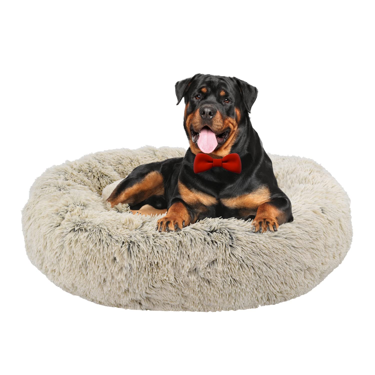 Photo 1 of FuzzBall Fluffy Luxe Pet Bed, Calming Donut Cuddler – Machine Washable, Waterproof Base, Anti-Slip (for Extra Large Dogs up to 120lbs) X-Large Grey-Beige