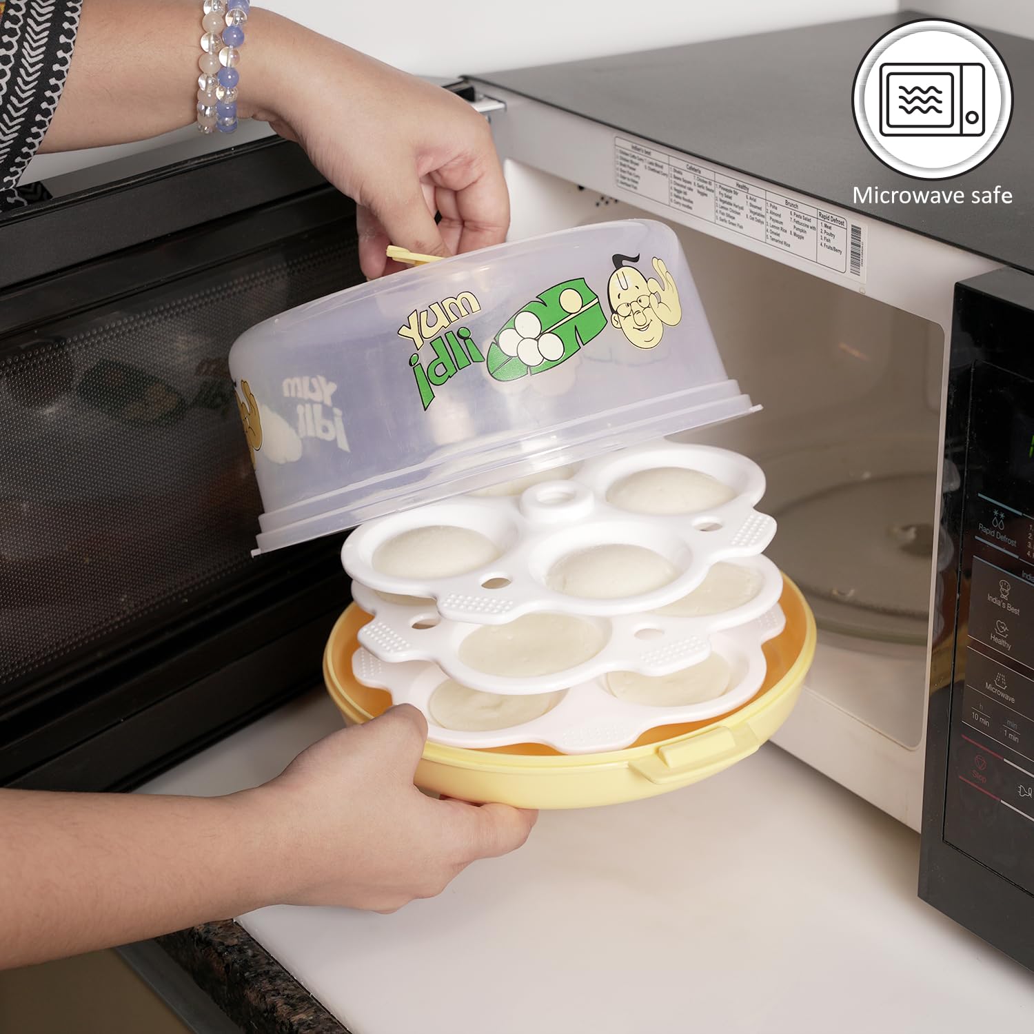 Nayasa Plastic Microwave Big Idli Maker | BPA Free & Food Grade | Make 12 Idlis | Ideal for Steaming Idlis, Pancakes, Modak, Momos | Yellow 2