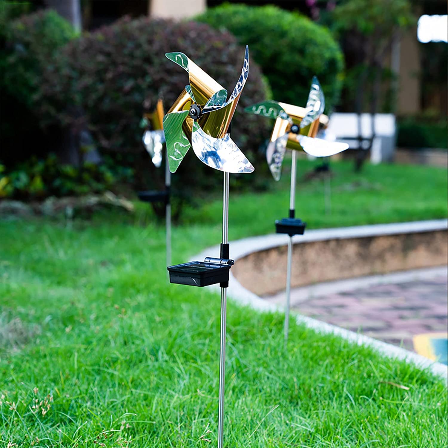 2 pièces arc-en-ciel Lampes solaires au sol Moulin à vent de décoration jardin Exterieur ornements de jardin en plein air pour Lawway Patio Yard Pathway Marche/Arrêt automatique SP-025