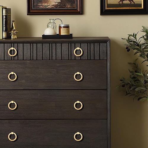 Miniatura 5 de RZDEAL 2 tiradores de latón macizo de 2.0 x 1-79 pulgadas para cajones de aparador, tiradores de anillo de muebles, manijas de puerta de armario