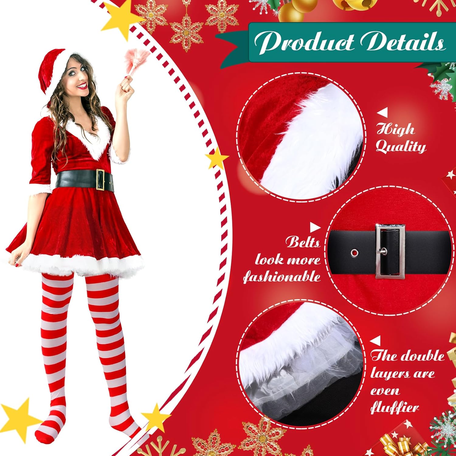 Patelai Mrs. Santa Claus Costume for Women Cosplay Christmas Dress Fluffy Velvet Costume for Christmas - Image 4