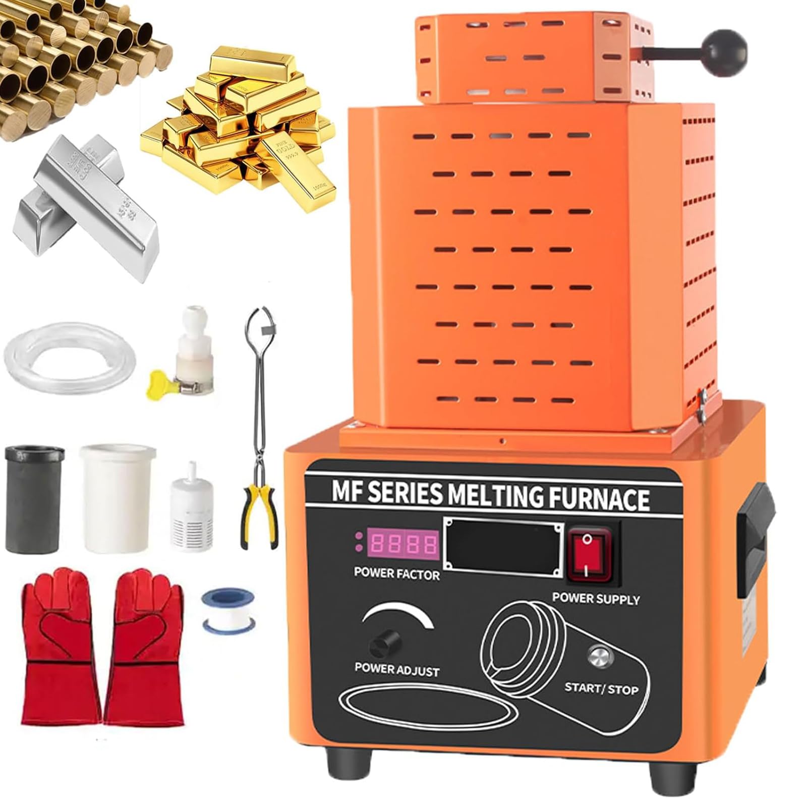 Adtzpc 1600℃ /2912℉ Digital Metal Smelting Machine, 5000W Electric Gold Melting Furnace With 2/3KG Graphite Crucible, Smelting Time 3-5 Minutes, Smelting for Gold Silver Aluminum and Copper